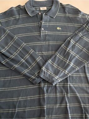 Lacoste Men's Long-Sleeve Striped Polo Shirt in Slate Blue/Green